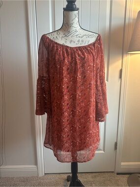 Rust Floral Off-Shoulder Women's Dress